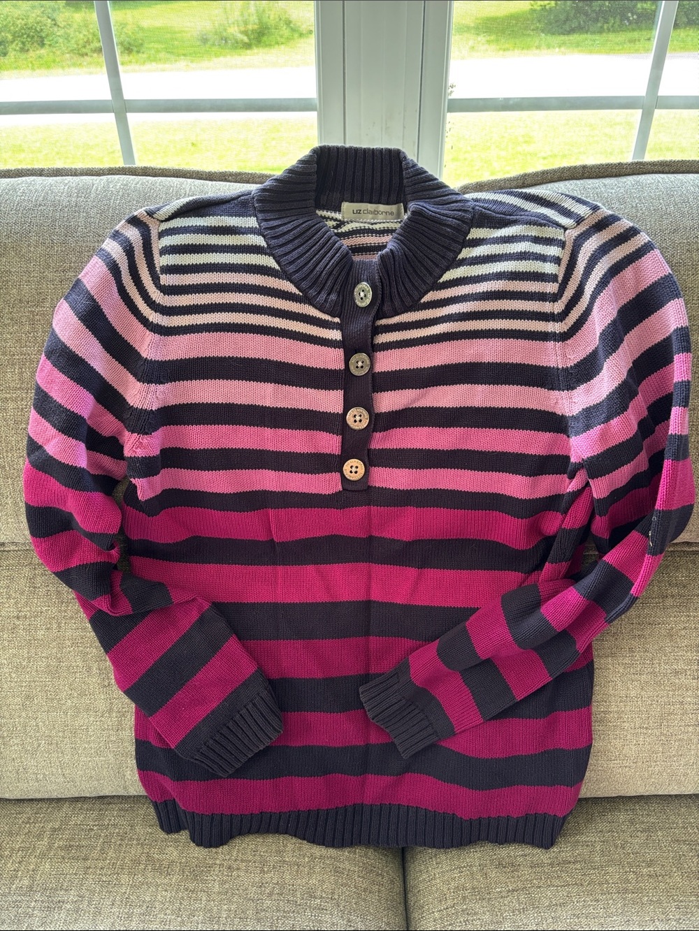 Liz Claiborne navy purple and and pink striped sweater